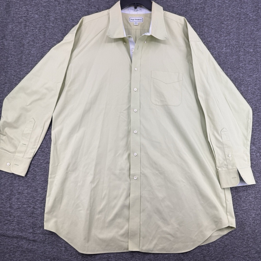 Paul Fredrick Mens Dress Shirt Non Iron Two Ply Pinpoint Sage Green Size 20 35